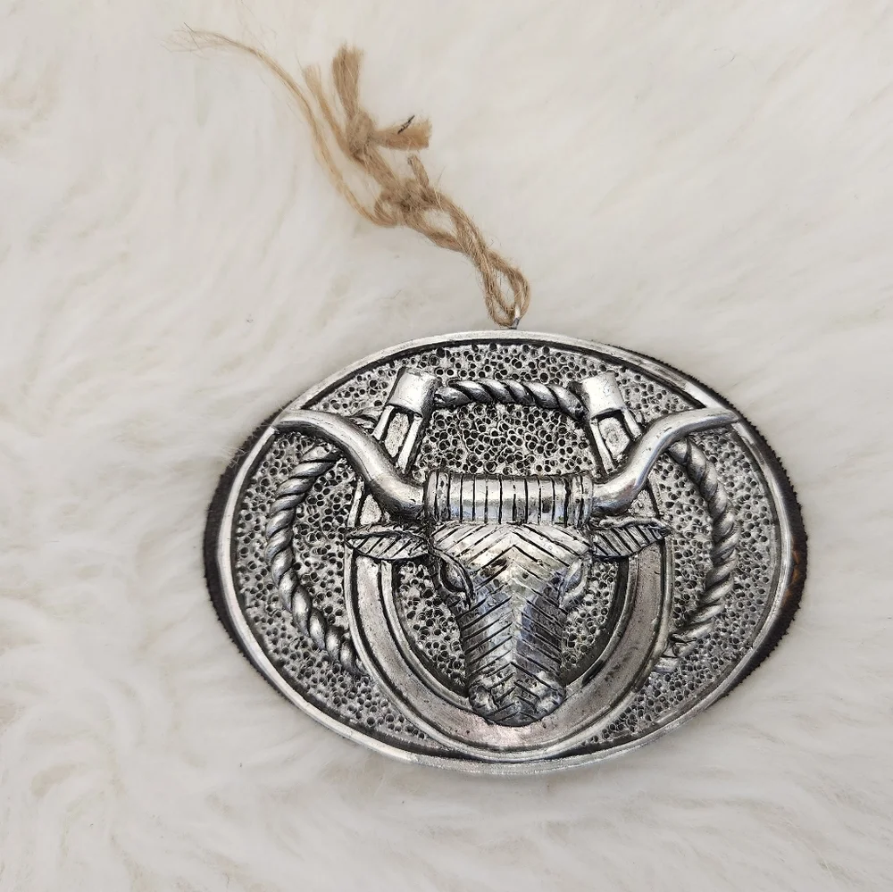 Longhorn Cattle Bull Metal Christmas Ornament Western